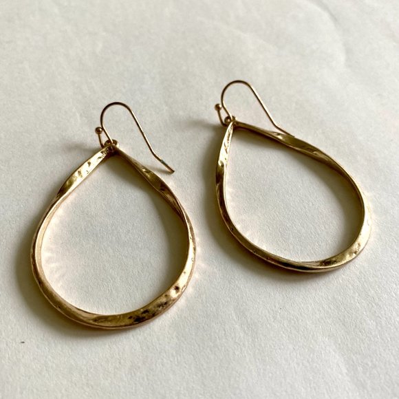 Gold Tone Oval Hoop Drop Earrings - Picture 3 of 7
